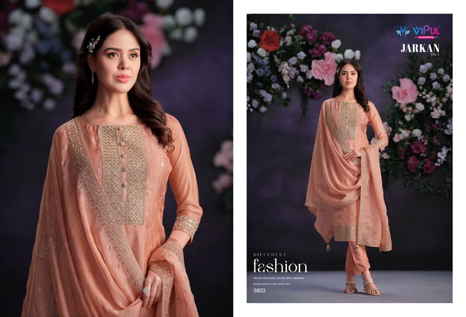 Jarkan Vol 5 By Vipul Shimmer Organza Embroidery Salwar Kameez Wholesale Price In Surat
